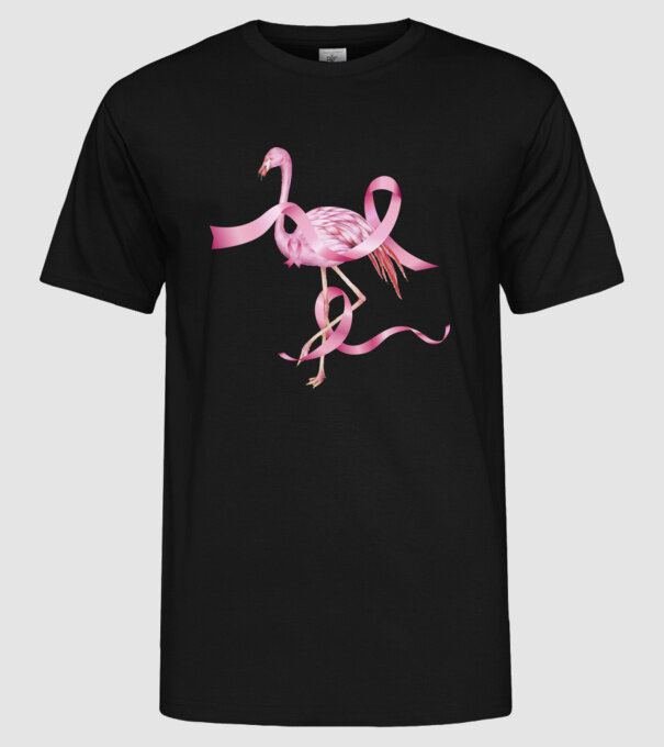 Împotriva Cancerului de sân flamingo model negru pe tricou