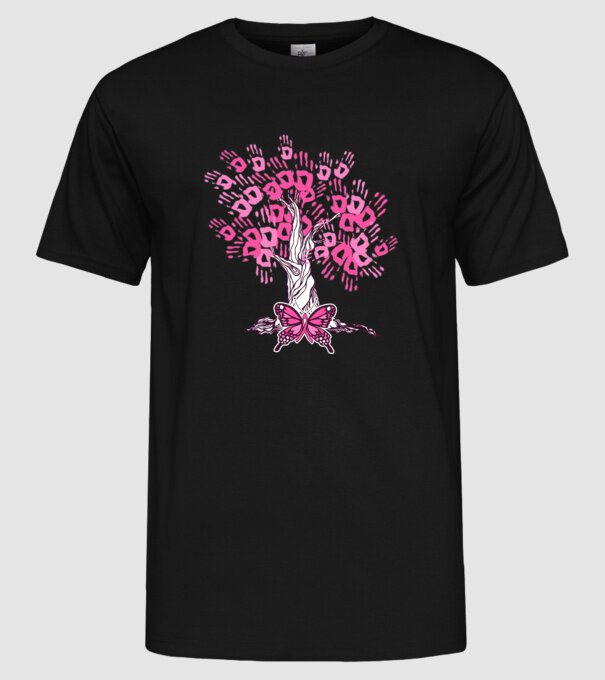 Copac cu fluture lupta împotriva cancerului de sân model negru pe tricou