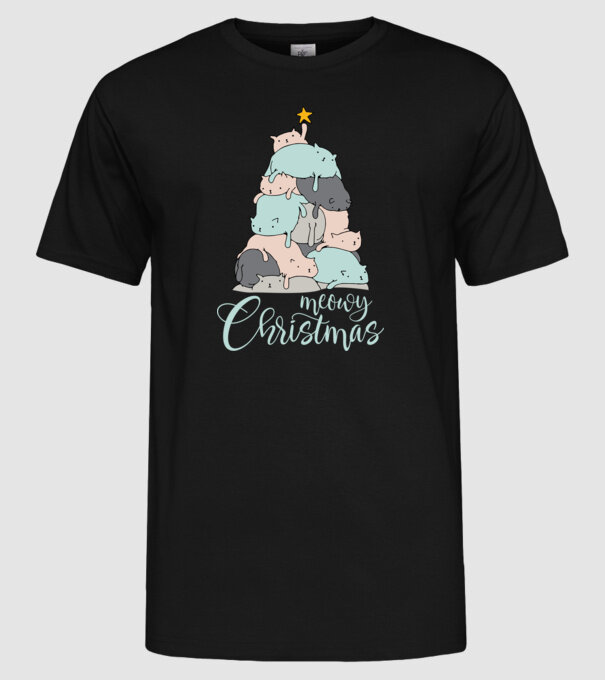Meowy Christmas model negru pe tricou