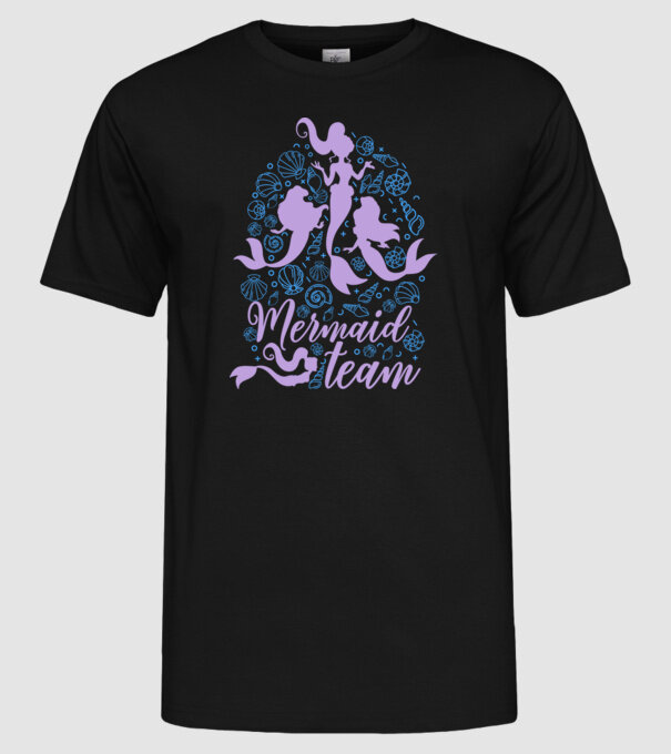 MermaidTeam model negru pe tricou