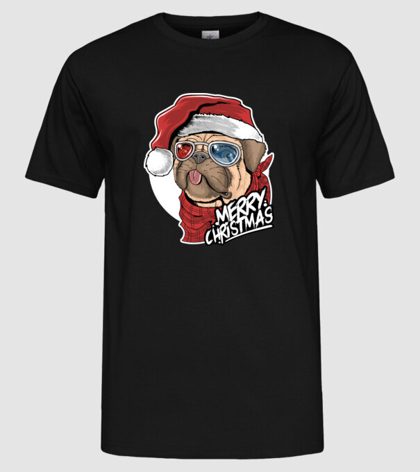 Merry Christmas Mopsz model negru pe tricou