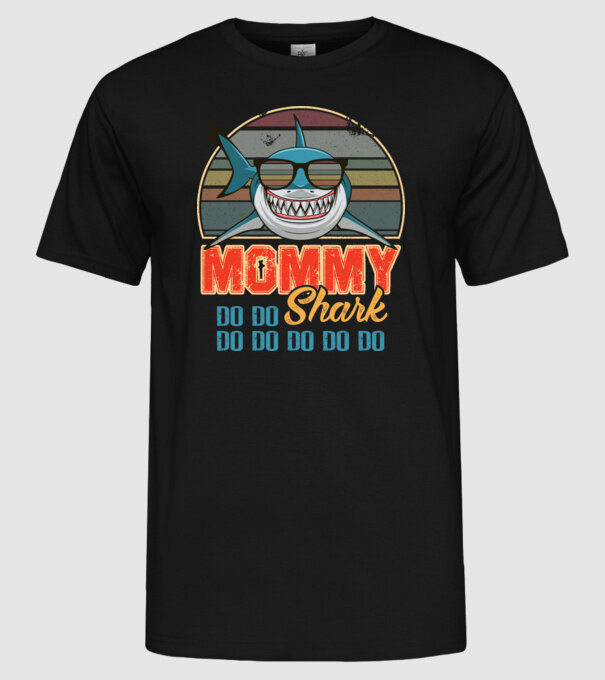 Mommy Shark model negru pe tricou