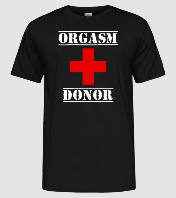 Orgasm Donor model negru pe tricou
