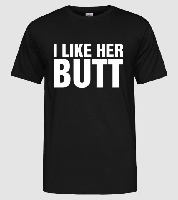 Motiv cuplu I like her butt model negru pe tricou