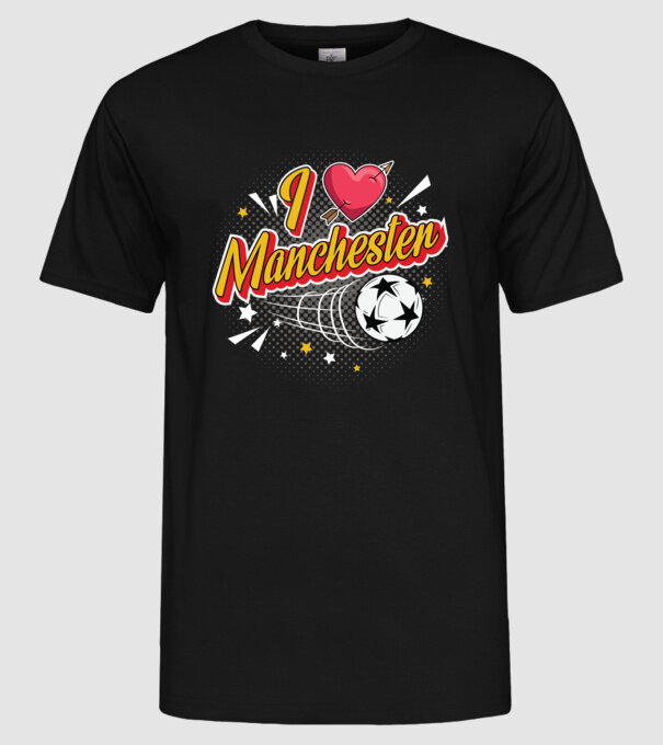 Popart Manchester model negru pe tricou