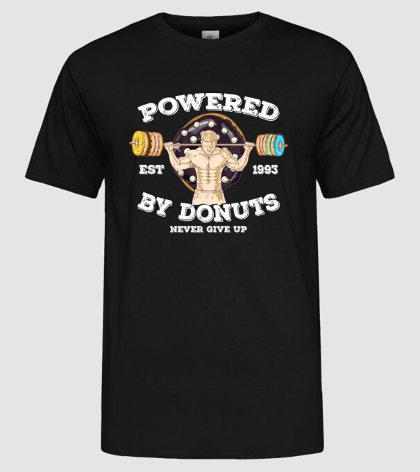 Powered by donuts model negru pe tricou