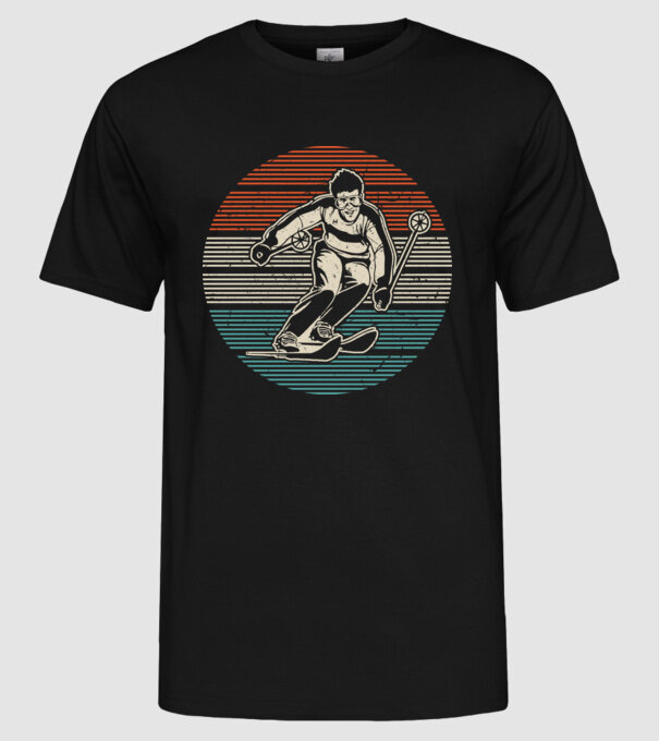 Retro circle ski textured model negru pe tricou