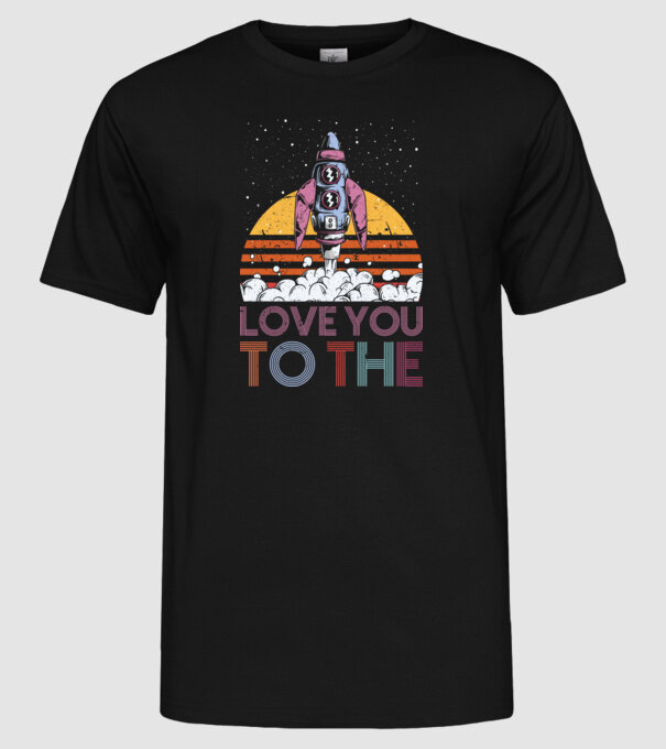 Retro vintage love you to the moon and back ROCKET model negru pe tricou