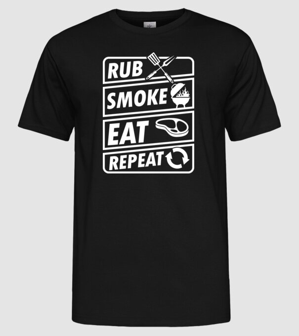 Rub Smoke Eat Repeat model negru pe tricou