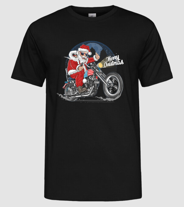 Santa Motocicletă Merry Christmas model negru pe tricou