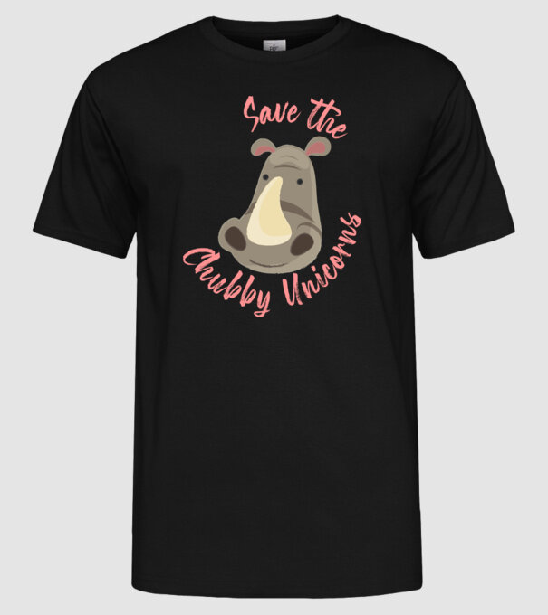 Save the chubby unicorns model negru pe tricou
