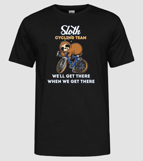 Sloth cycling team model negru pe tricou