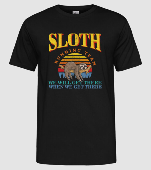 sloth running team retro model negru pe tricou
