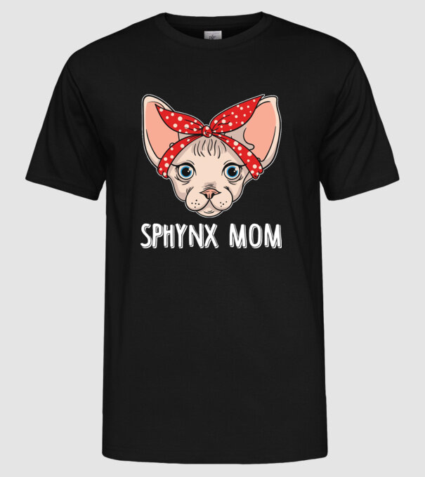 sphynx mom model negru pe tricou