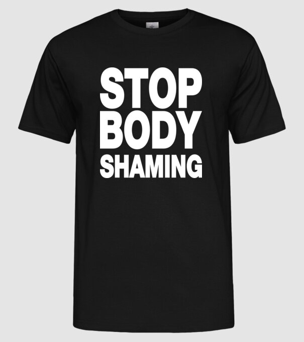 Stop body shaming helvetica model negru pe tricou