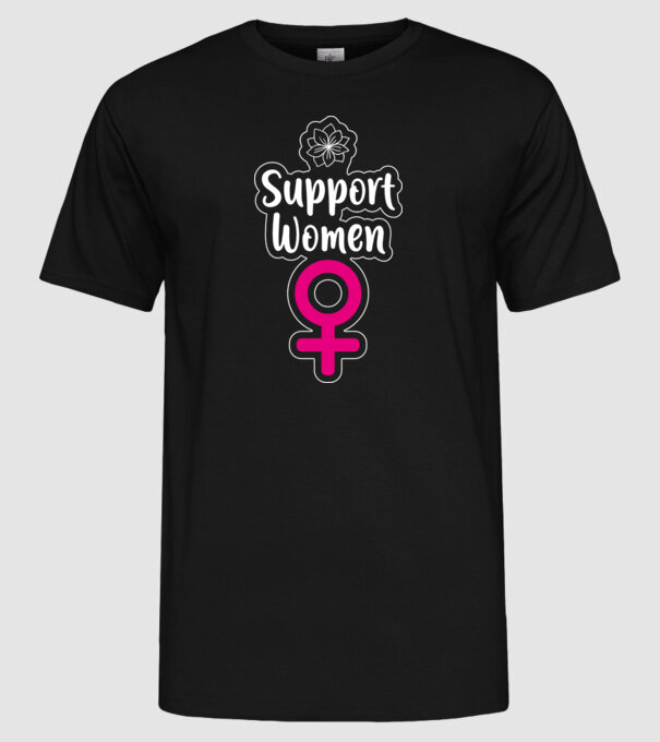 Support Women model negru pe tricou