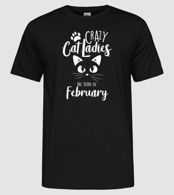 Crazy Cat Ladies are born in February model negru pe tricou