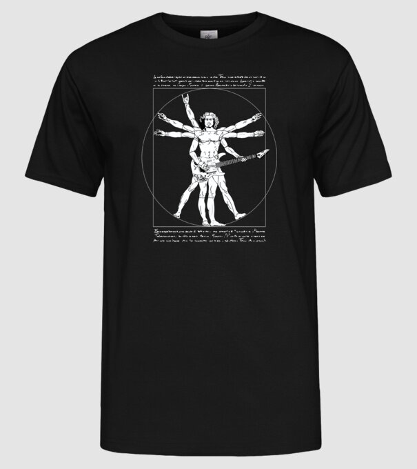Vitruvius Guitar model negru pe tricou