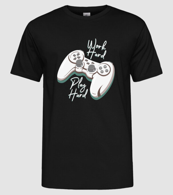 Work hard play hard model negru pe tricou