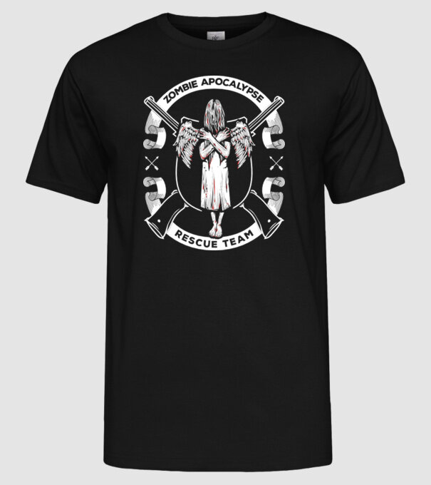Zombie apocalypse rescue team angel model negru pe tricou