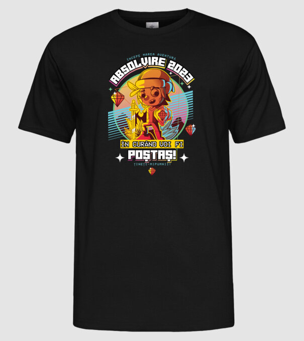 absolvire 2023 poștaș model negru pe tricou