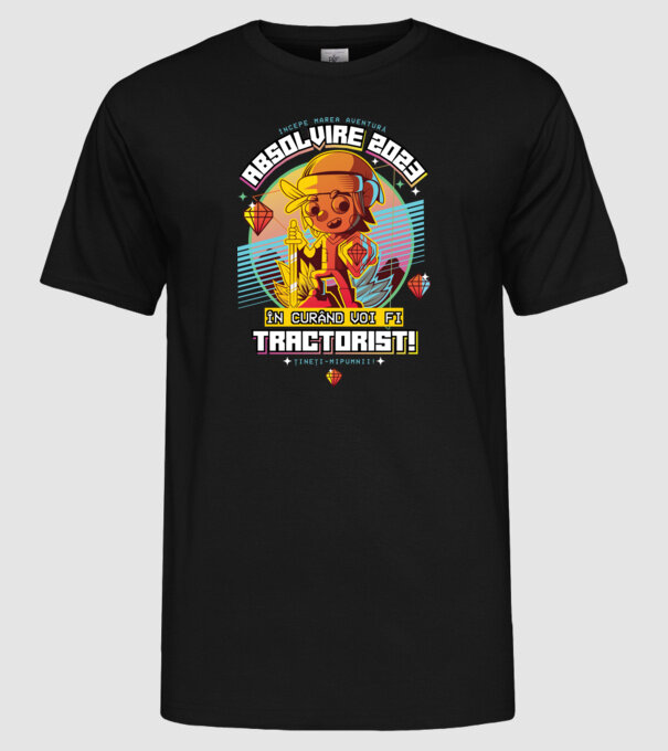 absolvire 2023 tractorist model negru pe tricou