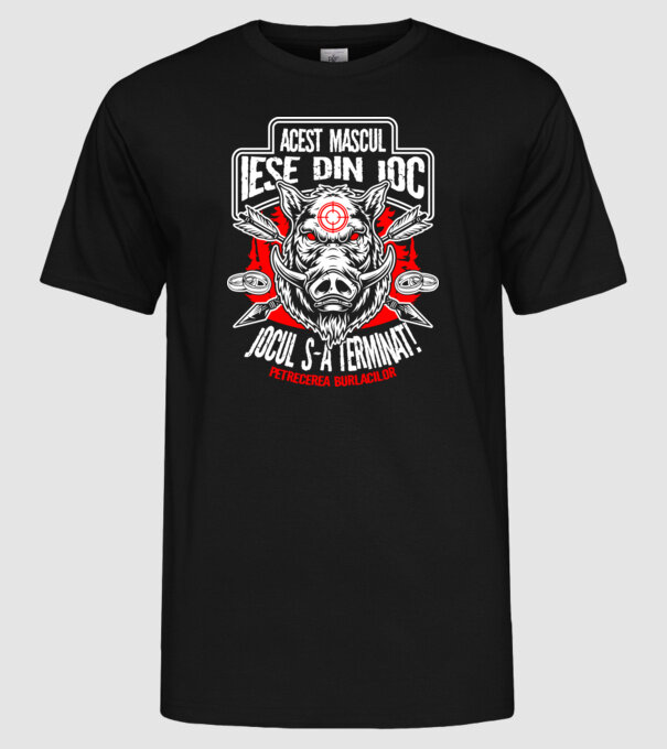 Acest mascul iese din joc - jocul s-a terminat - petrecerea burlacilor model negru pe tricou