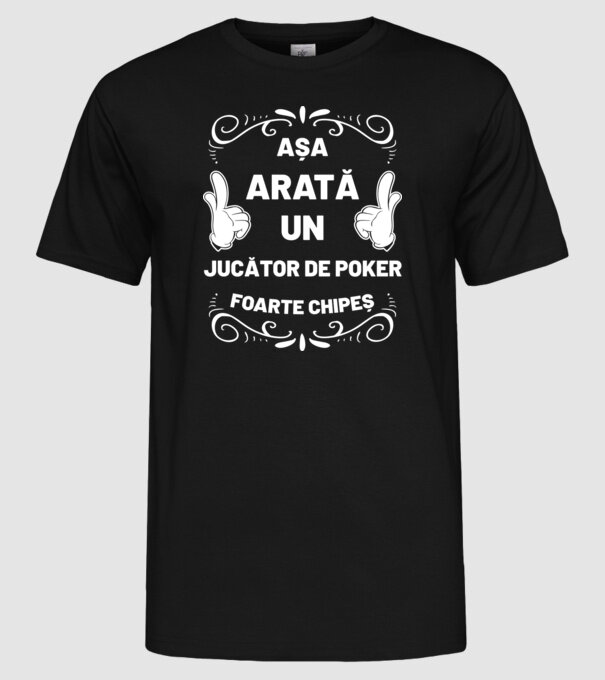 Așa arată un JUCĂTOR DE POKER foarte chipeș model negru pe tricou