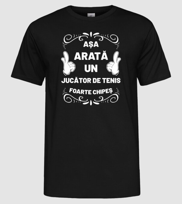 Așa arată un JUCĂTOR DE TENIS foarte chipeș model negru pe tricou