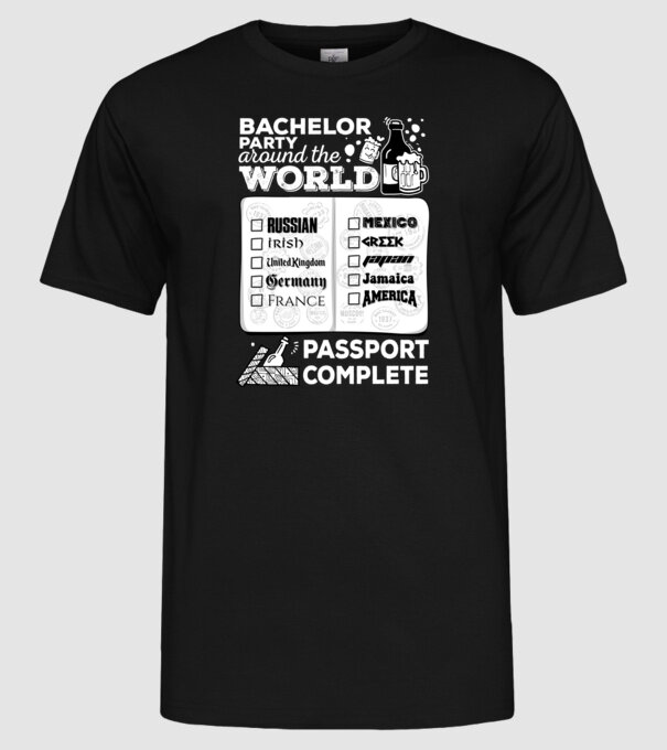 Bachelor Party World tour model negru pe tricou
