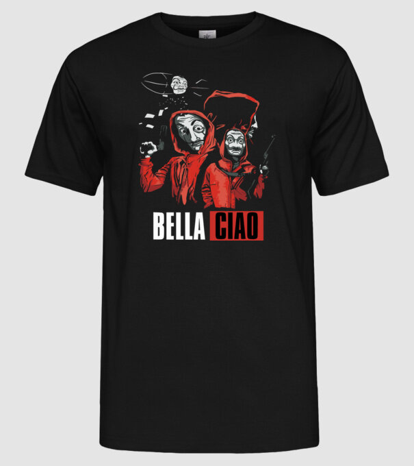 bella ciao money heist model negru pe tricou