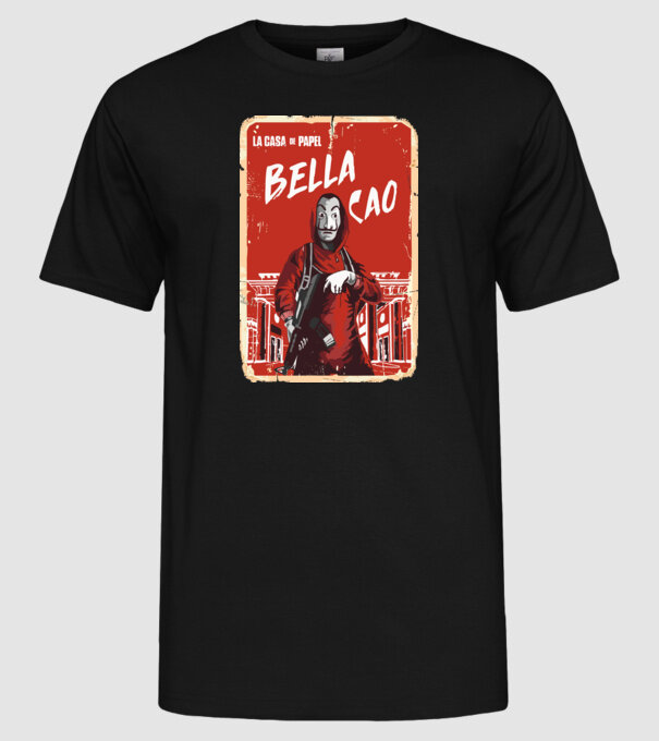 bella ciao poster retro model negru pe tricou