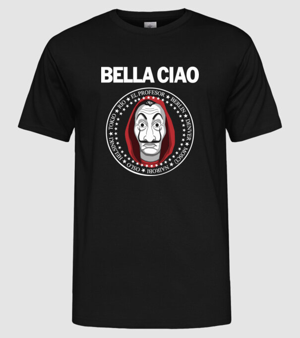bella ciao stroke white model negru pe tricou