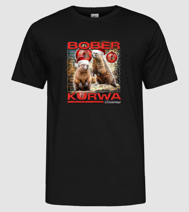 Bober kurwa christmas universe model negru pe tricou