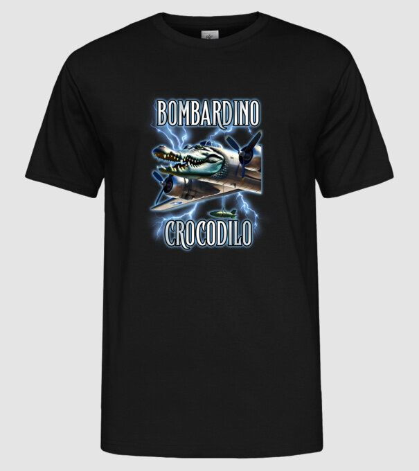 Bombardino Crocodilo model negru pe tricou