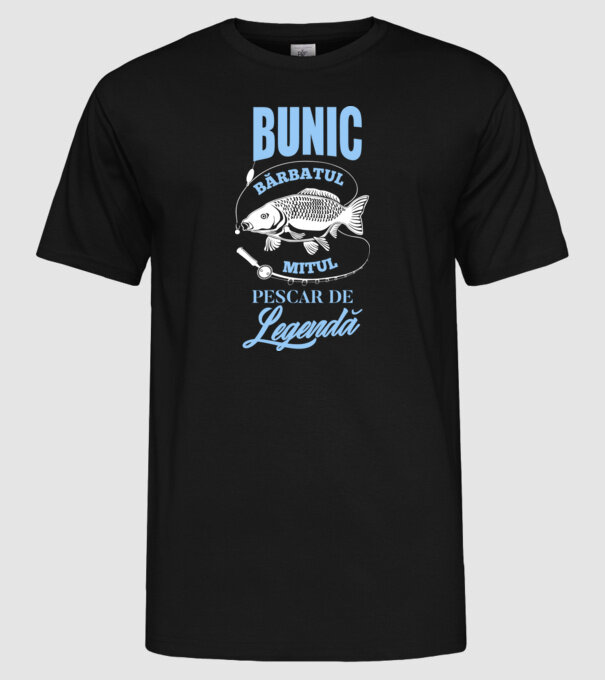 Bunic - bărbatul, mitul, pescar de legendă model negru pe tricou