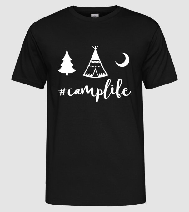 camplife model negru pe tricou