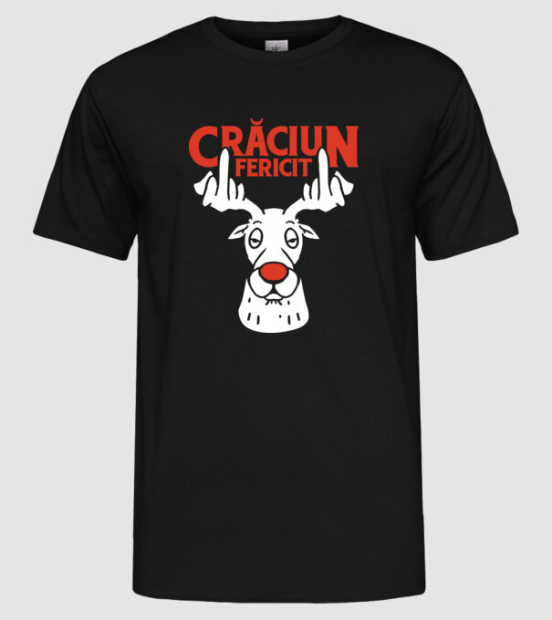 Căprioară de Crăciun antisocială model negru pe tricou