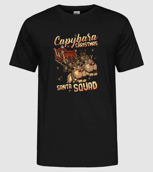 Capybara christmas santa squad model negru pe tricou