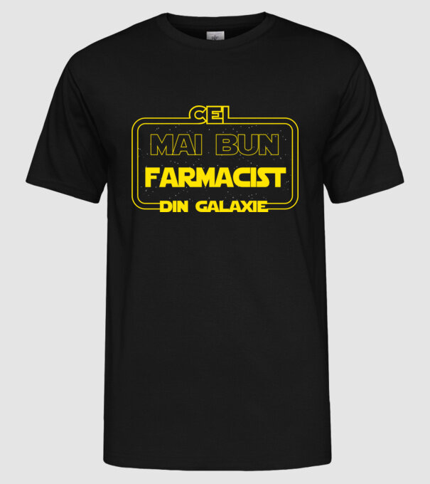 Cel mai bun farmacist din galaxie model negru pe tricou