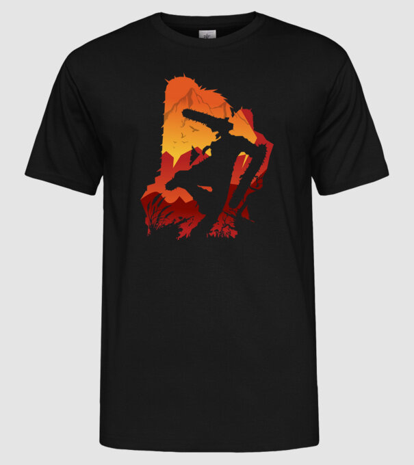 Chainsaw man silhouette model negru pe tricou