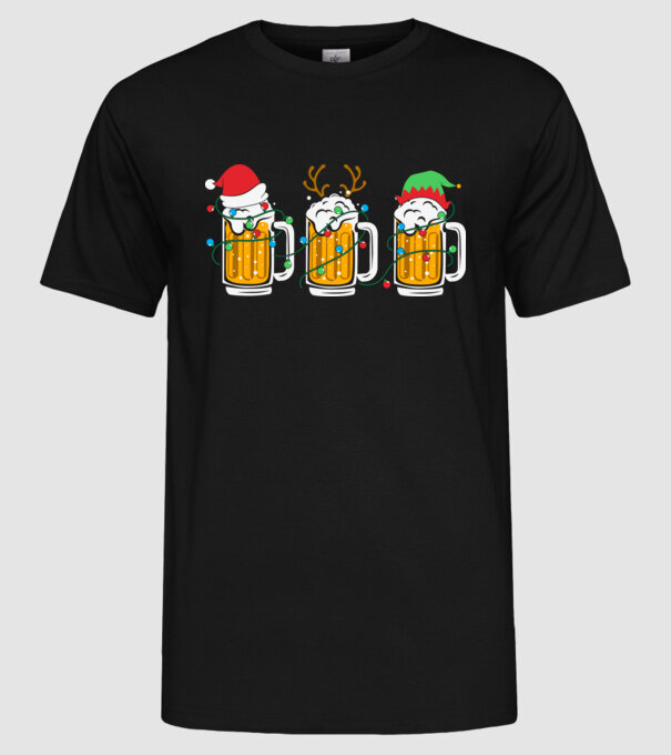 Christmas beer mugs model negru pe tricou