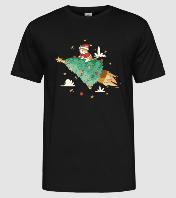 Christmas cat model negru pe tricou