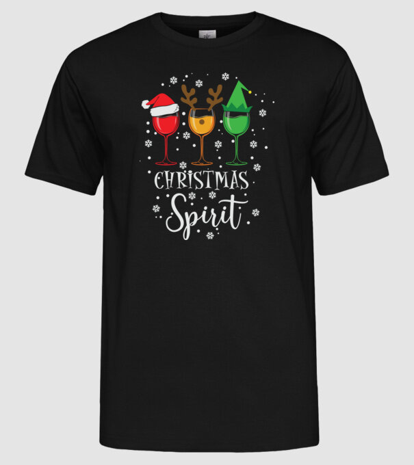 Christmas spirit wine model negru pe tricou