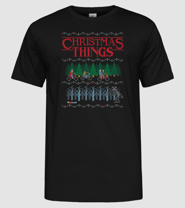 christmas things ugly sweater model negru pe tricou