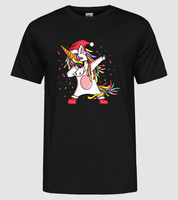 Christmas unicorn dab model negru pe tricou