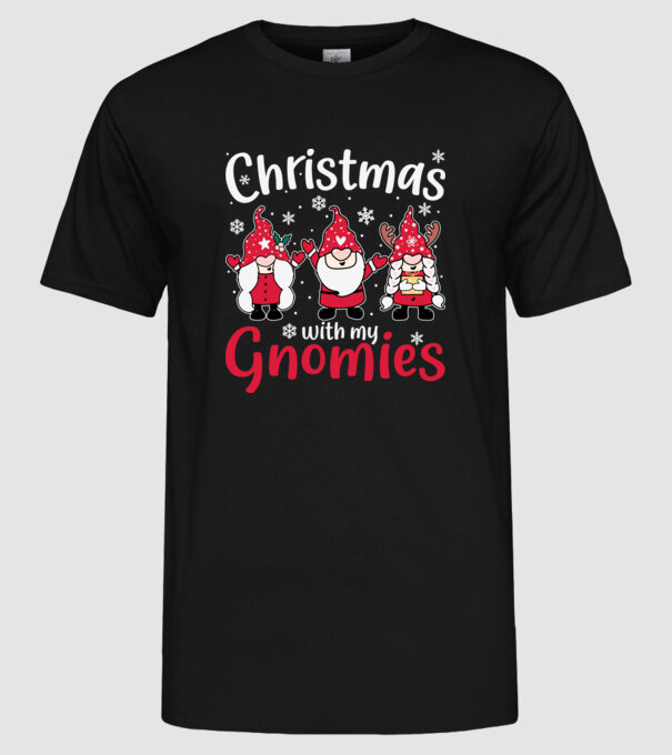 Christmas with my gnomies model negru pe tricou