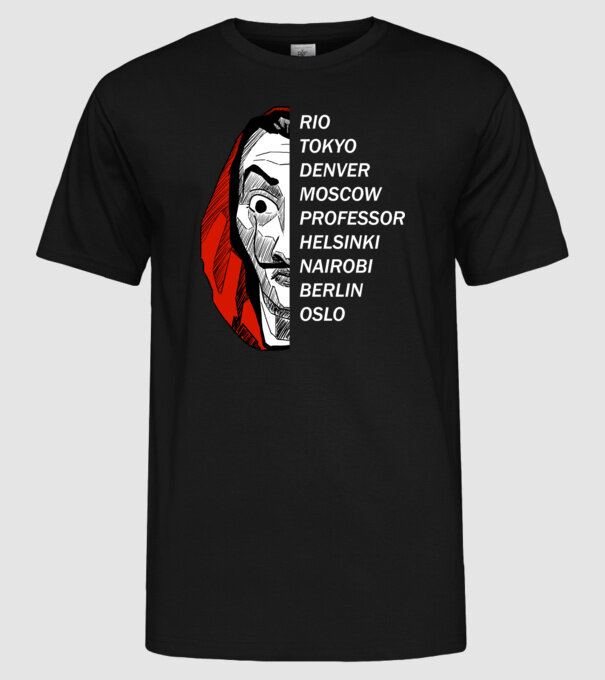 classic logo money heist model negru pe tricou
