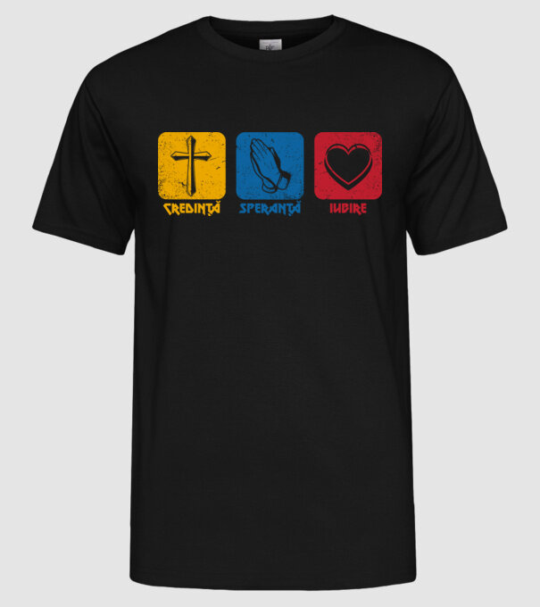 credință speranță iubire model negru pe tricou