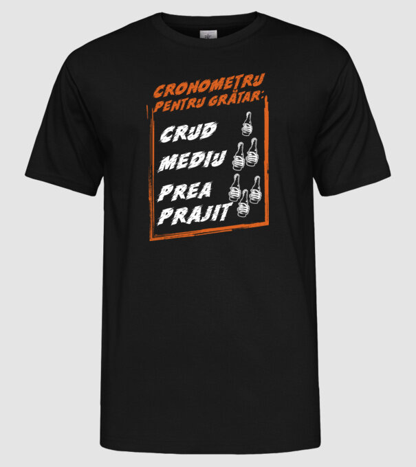 cronometru pentru grătar: crud, mediu, prea prăjit model negru pe tricou